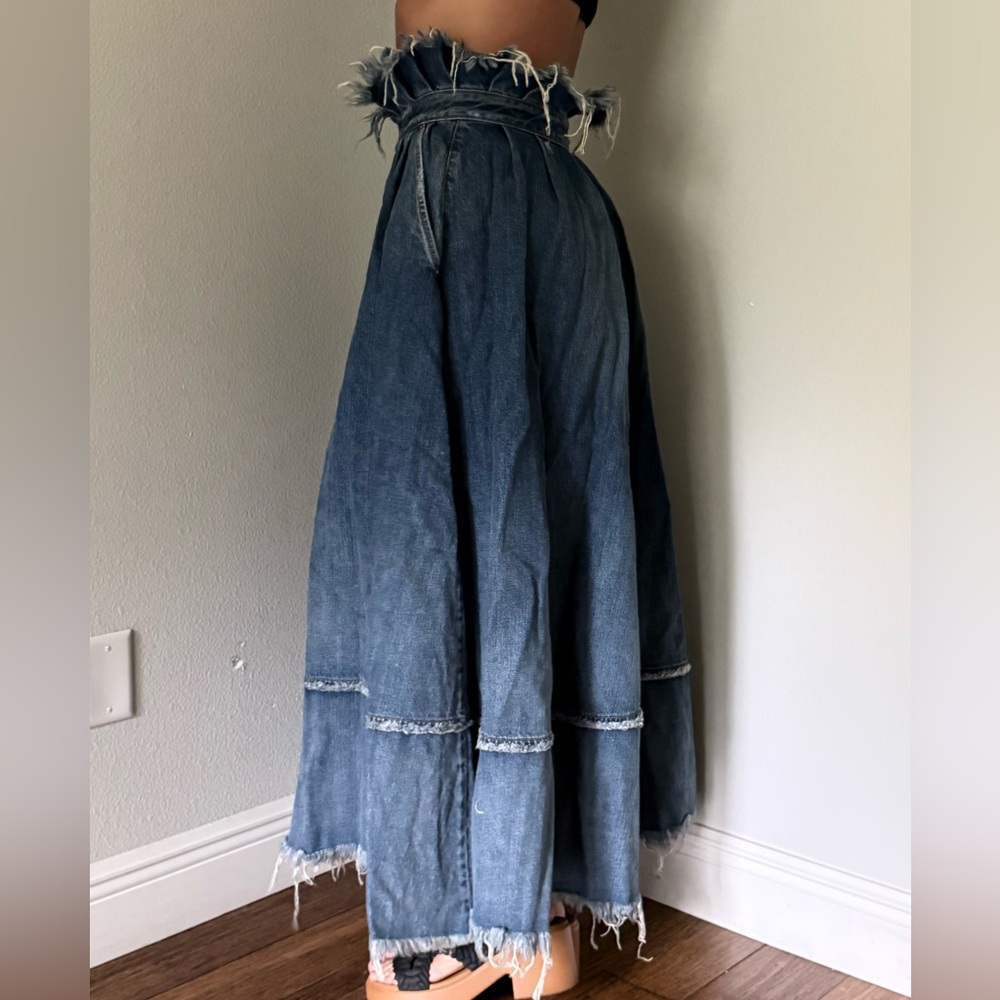 Diesel Dark Blue Tiered Denim Maxi Skirt